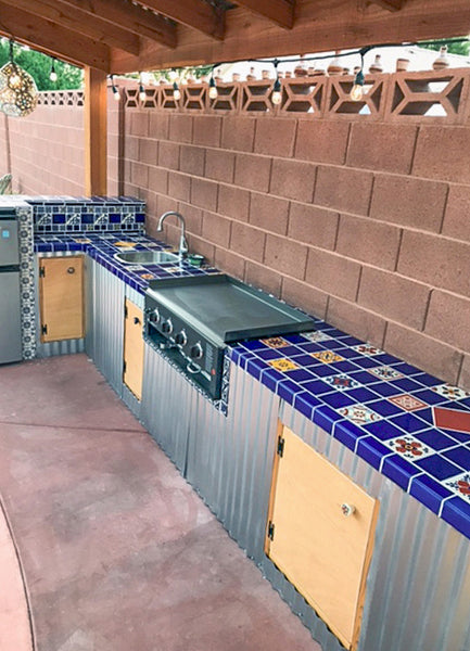 Spanish Tile Bbq Island 9ft Manufactured Stacked Stone Outdoor