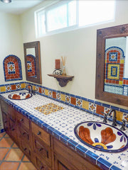 Mexican Talavera Ceramic Decorative Tile: Blue Seville
