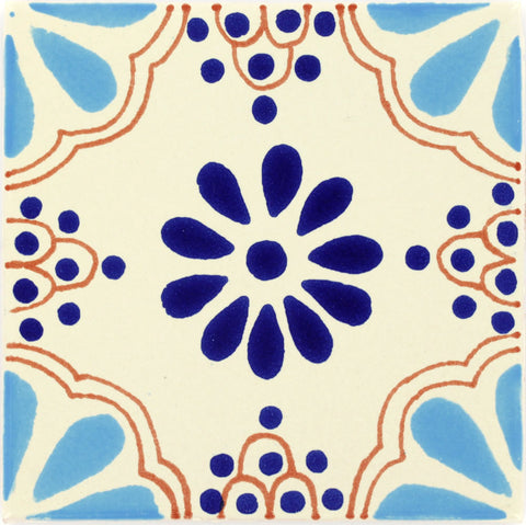 Talavera Ceramic Decorative Tile: Turquoise & Blue Lace