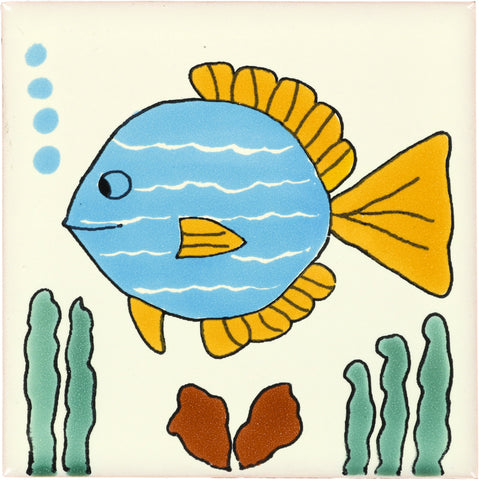 Talavera Ceramic Animal Tile: Turquoise Fish