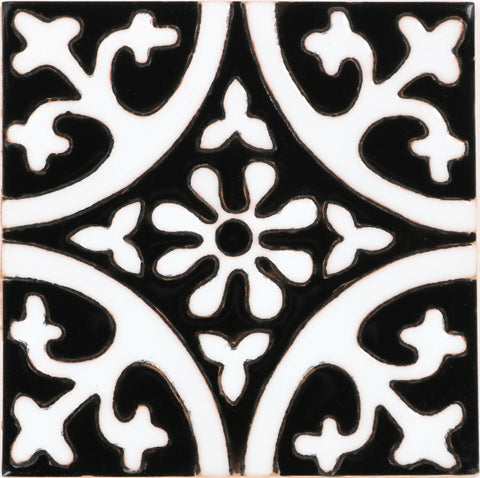 Santa Barbara Ceramic Decorative Tile: La Quinta Black & White 1 Gloss